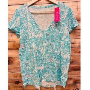 Etta Tee Shirt Short Sleeve V-Neck Lilly Loves NY Blue M NWT Lilly Pulitzer
